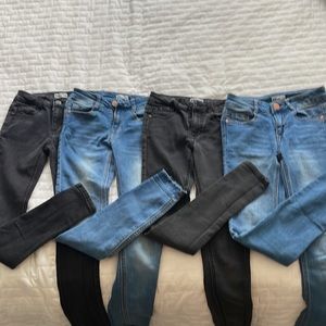 4 Epic Thread girls jeans, all size 8, 2 black jeans, 2 blue jeans